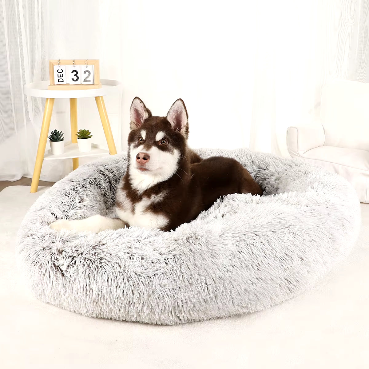 Large Washable Plush Dog Bed - Fluffy Sofa Style for Medium and Small Dogs