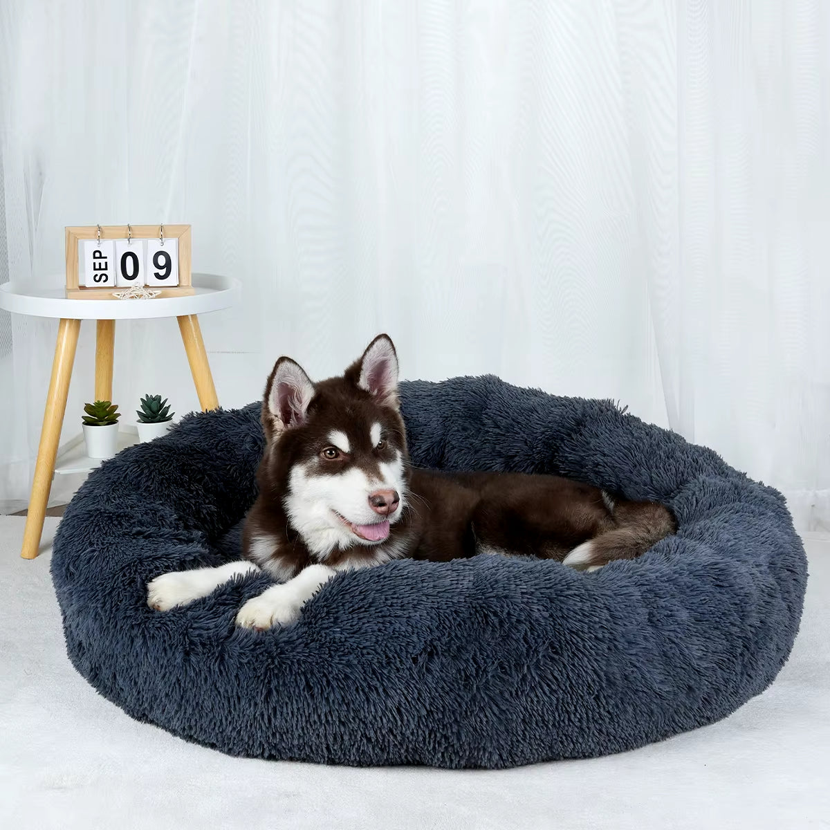 Large Washable Plush Dog Bed - Fluffy Sofa Style for Medium and Small Dogs
