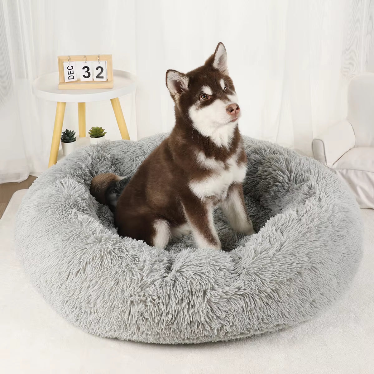 Large Washable Plush Dog Bed - Fluffy Sofa Style for Medium and Small Dogs
