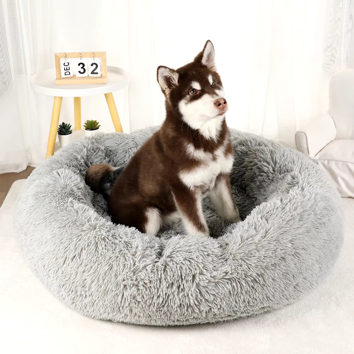 Large Washable Plush Dog Bed - Fluffy Sofa Style for Medium and Small Dogs