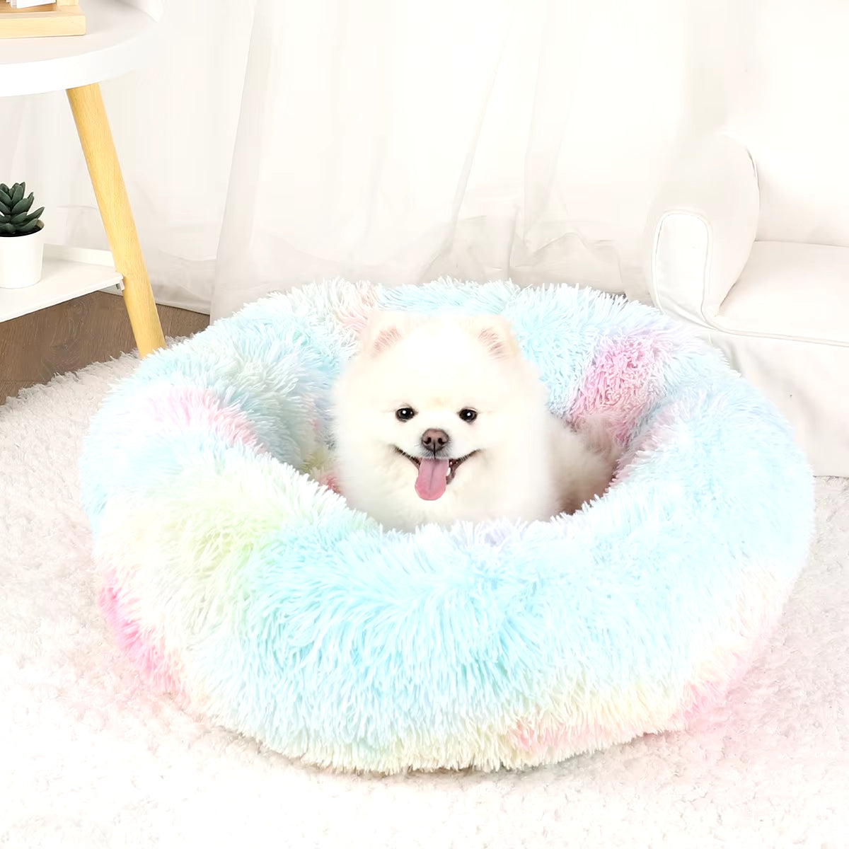 Large Washable Plush Dog Bed - Fluffy Sofa Style for Medium and Small Dogs